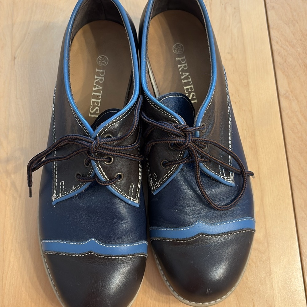 Women’s Pratesi Black & Navy Leather Derby Oxfords. Size 8 - Picture 3 of 10